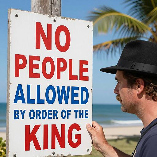 Man with Black Hat Near Striking Sign
