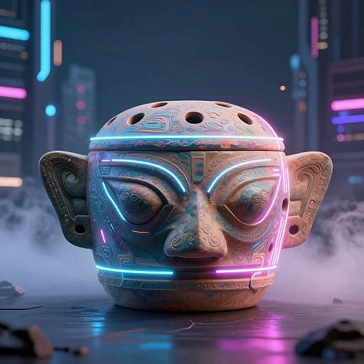 Futuristic Neon-Enhanced Ancient Instrument