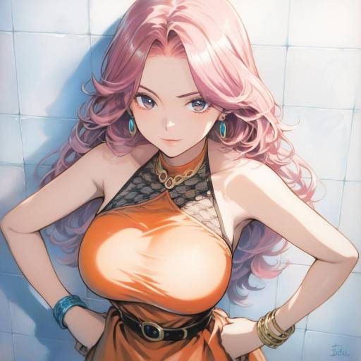 Pink-Haired Girl in Elegant Orange Dress