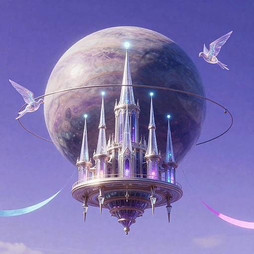 Sky-Anchored Glass Cathedral Over Lavender Giant