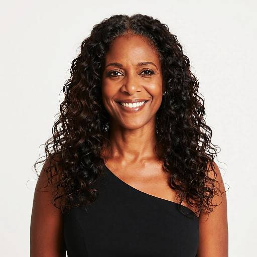 Smiling Middle-Aged African Woman in Black Dress