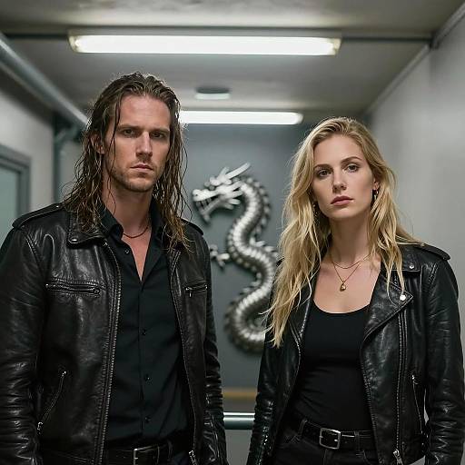 Industrial Portrait of Two Long-Haired Figures