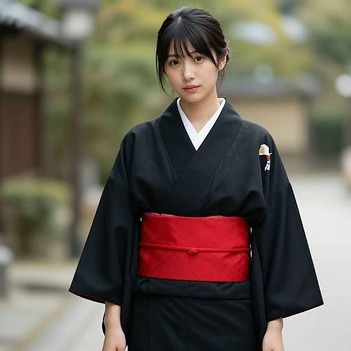 Woman in Black Kimono and Red Dress