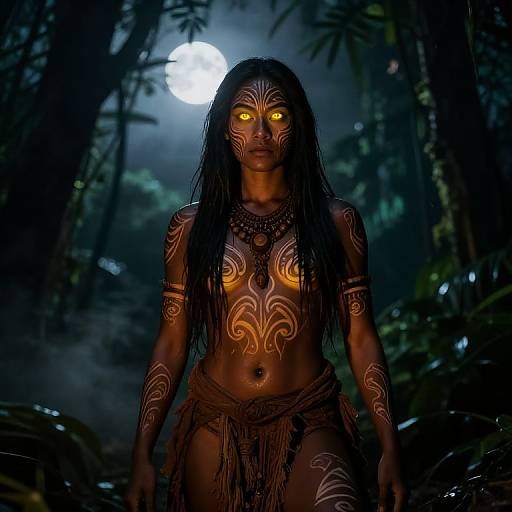 Glowing-Eyed Tribal Warrior in Jungle