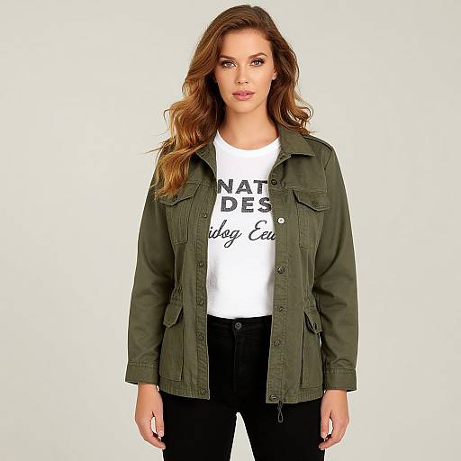 Casual Woman in Olive Green Jacket