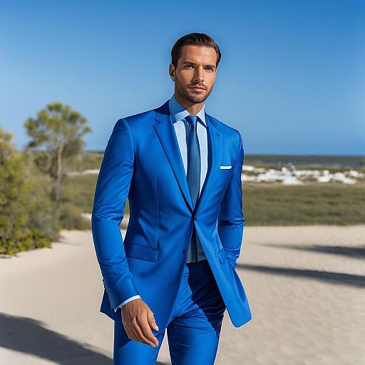 Man in Blue Suit by the Sea