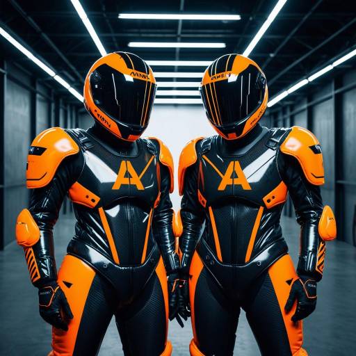 Futuristic Models in Orange and Black Motorcycle Suits