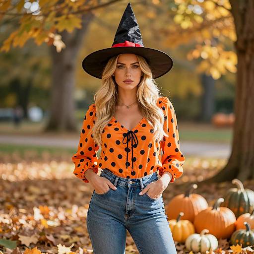 Woman in Halloween Witch Costume Outdoors