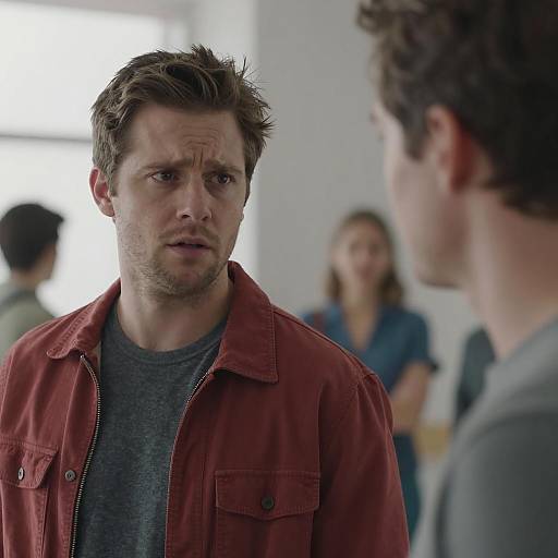 Close-Up of Two Men in Bright Room