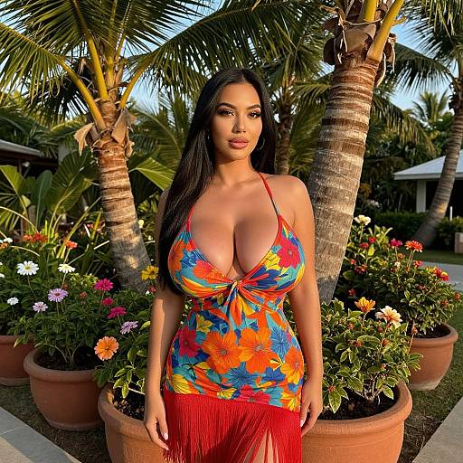 Confident Woman in Tropical Floral Dress