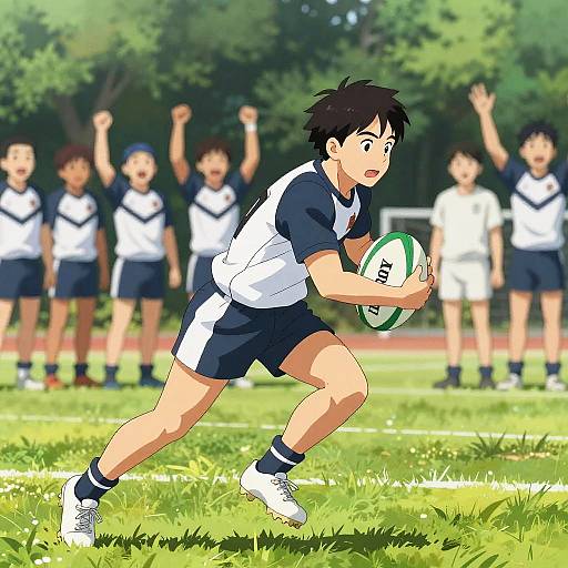 High School Rugby Charge in Anime Style
