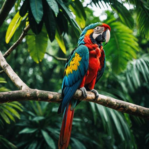 Colorful Macaw Perched on Branch