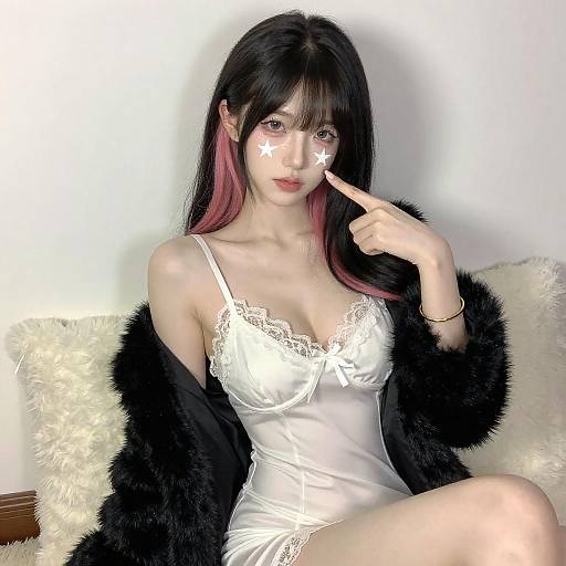 Asian Woman with Star Face Paint