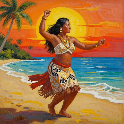 Polynesian Woman Dancing Oil Painting