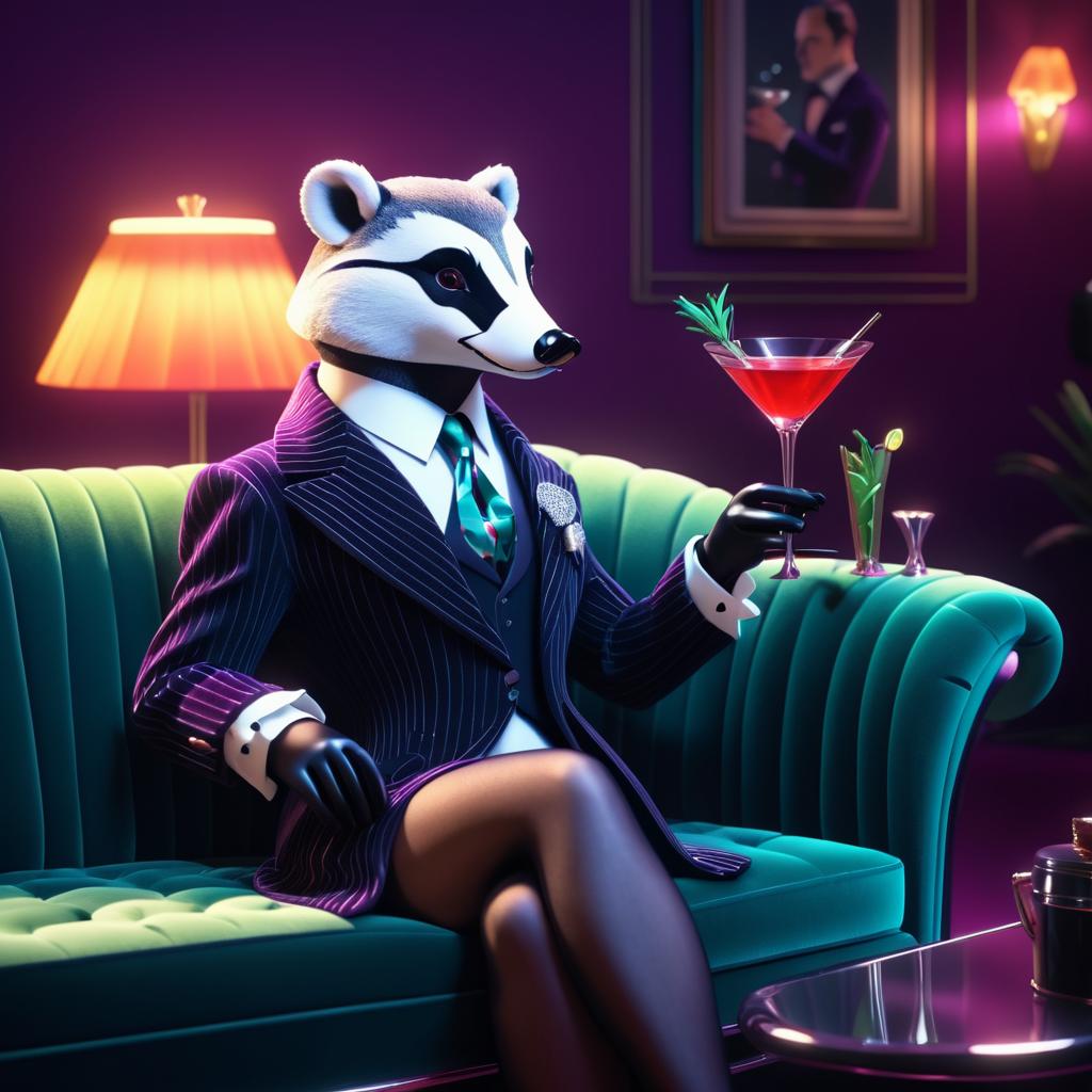 Chic Badger in Cocktail Dress Business Scene