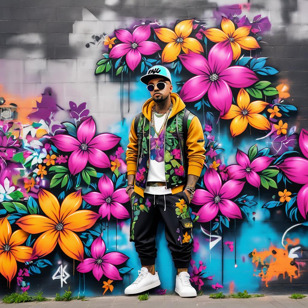 Urban Graffiti Character with Floral Accents