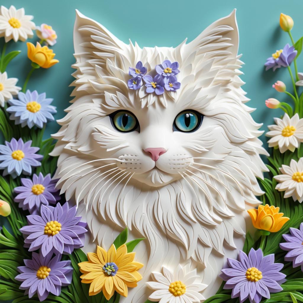 Curious Cat with Flower Bouquet