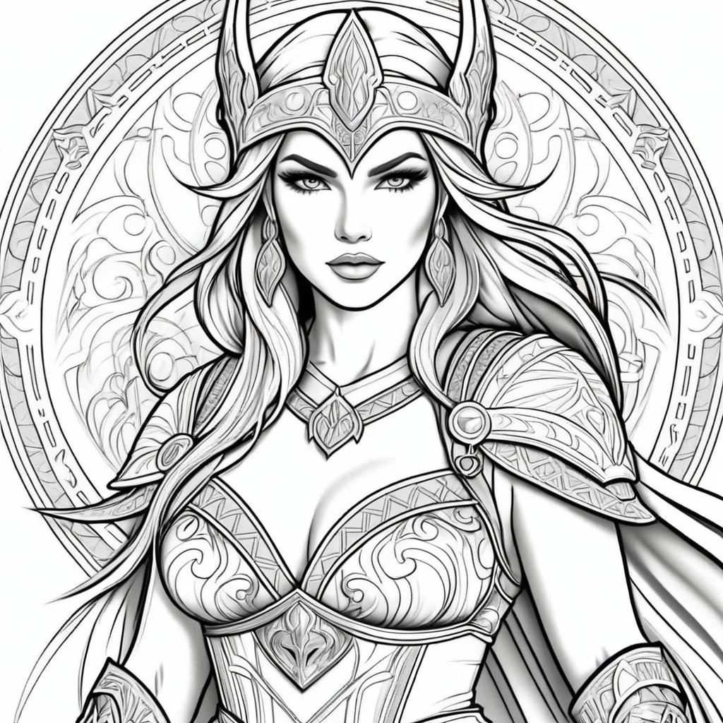 Mystical Warrior Woman Coloring Page