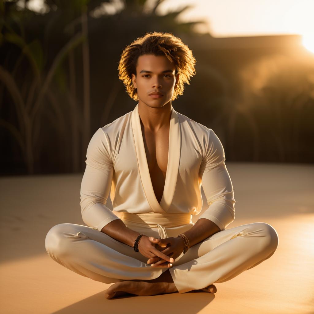 Striking Young Man in Yoga at Golden Hour