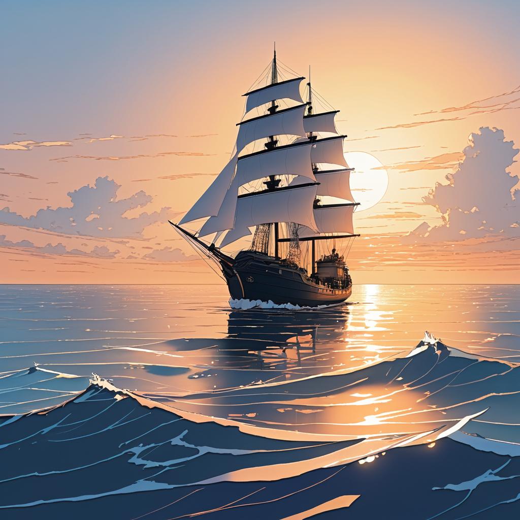 Ghibli-Inspired Sunset Sailing Scene