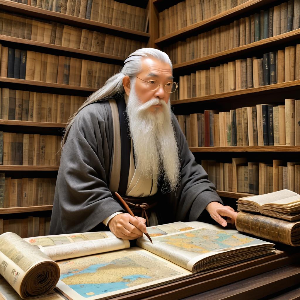 A Wise Old Man in a Serene Library