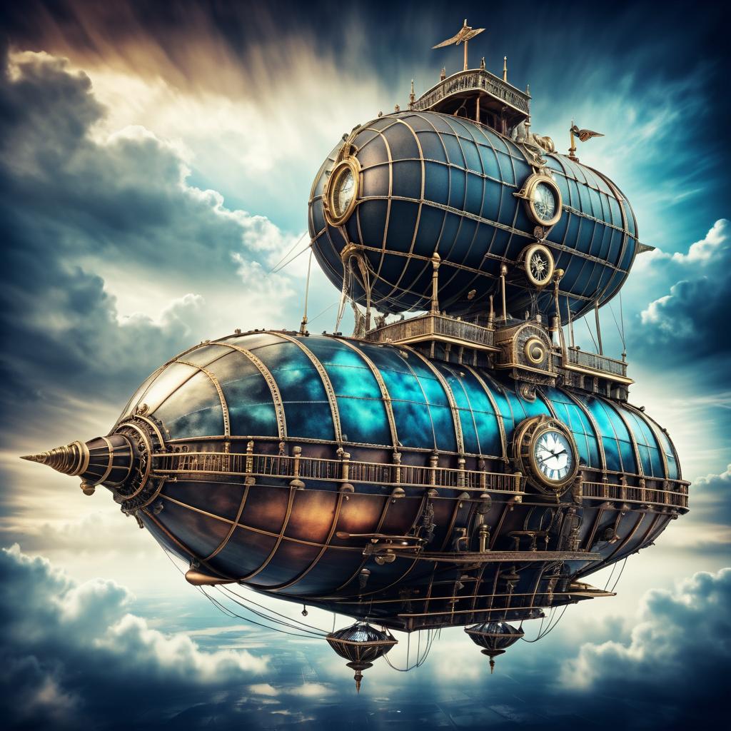 Majestic Steampunk Airship in Clouds