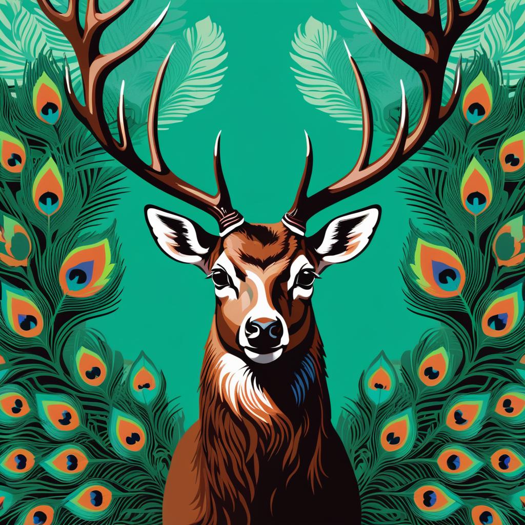 Vibrant Stag and Peacock Composition