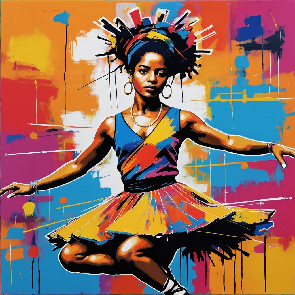 Vibrant Abstract Dancer Portrait in Basquiat Style