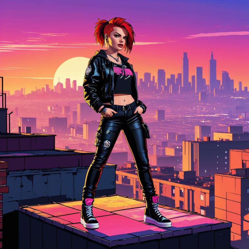 Vibrant Punk Girl in City Sunset