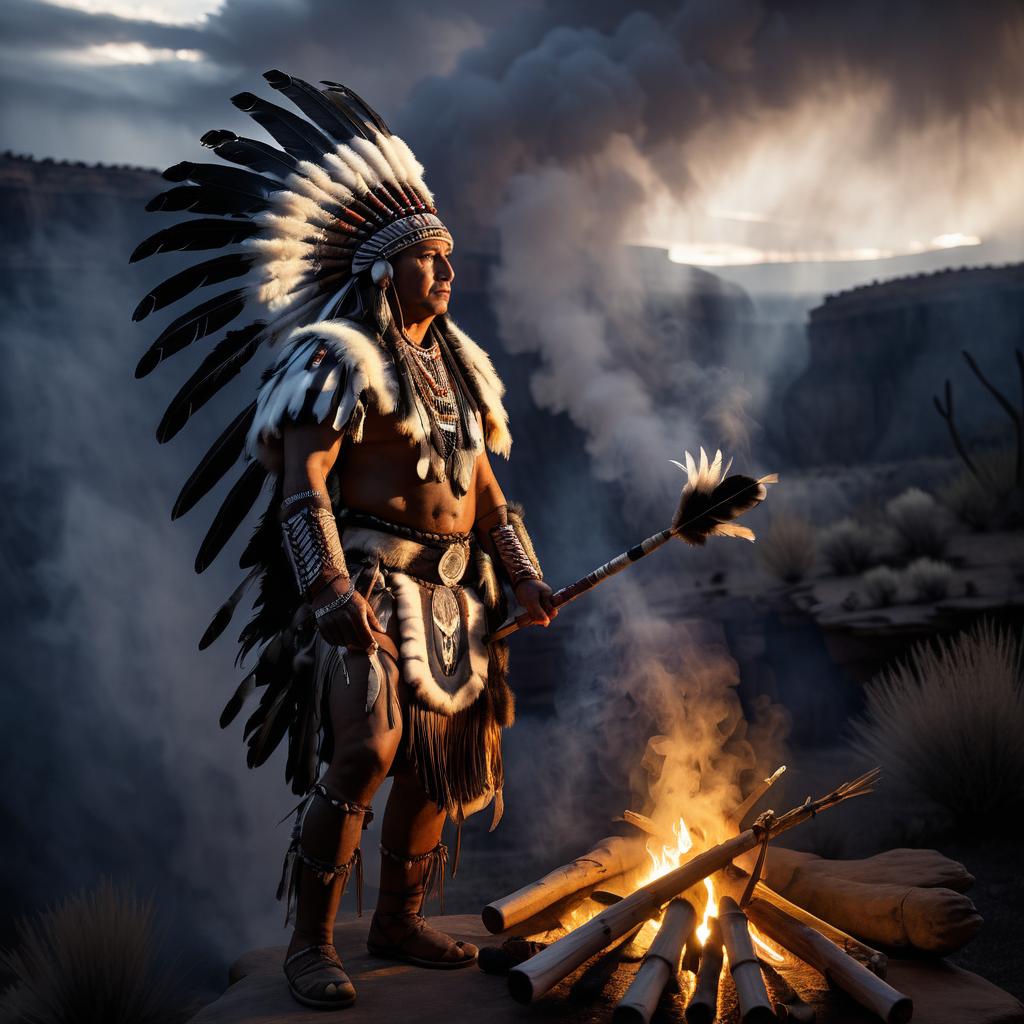 Native American Chief in Dark Canyon