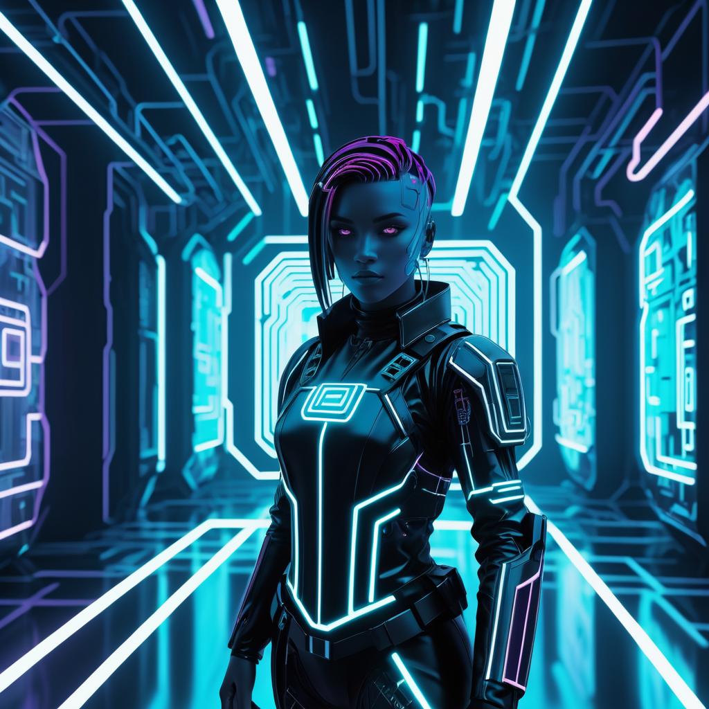 Glowing Android in Cyberpunk Dystopia