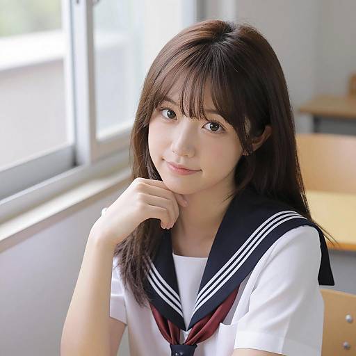 Young Asian Woman in Japanese School Uniform
