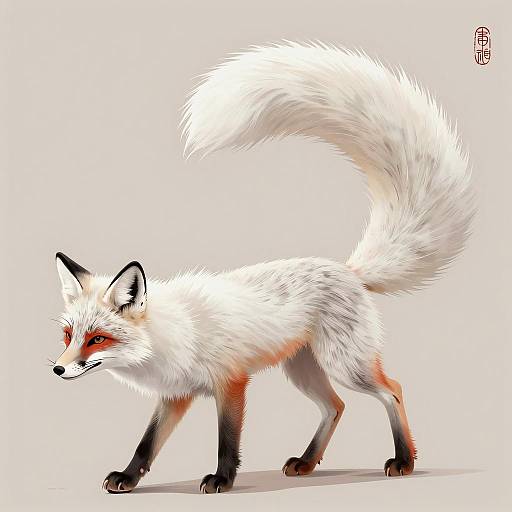Elegant White Fox with Flowing Tails