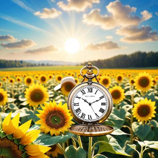 Sunflower Field with Pocket Watch Clock