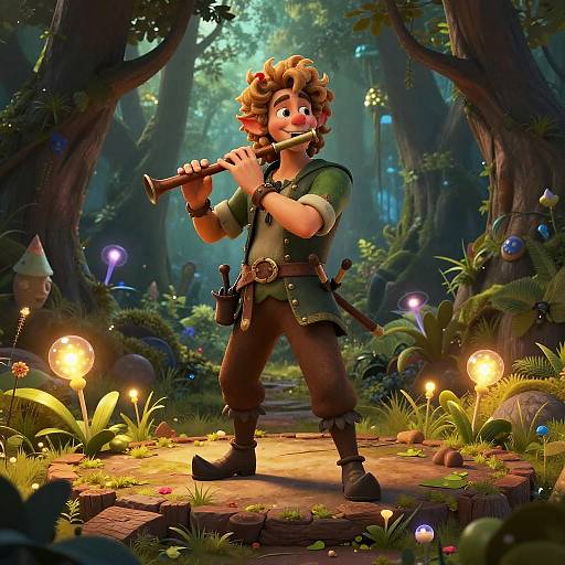 Mischievous Halfling Bard in Enchanted Forest