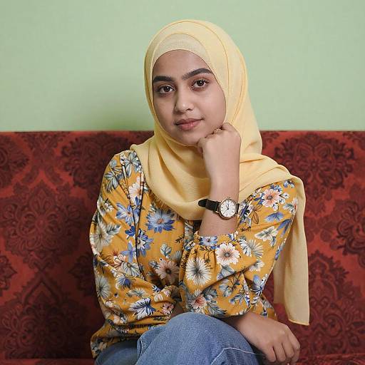 Young Woman in Yellow Hijab Pose