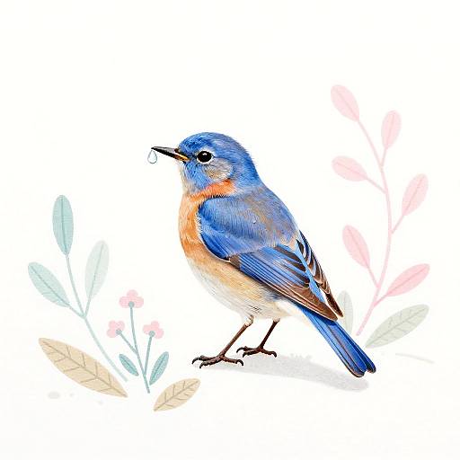 Minimalist Bluebird Gouache Painting