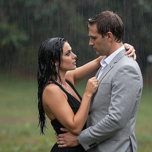 Intense Embrace in Rain Shower