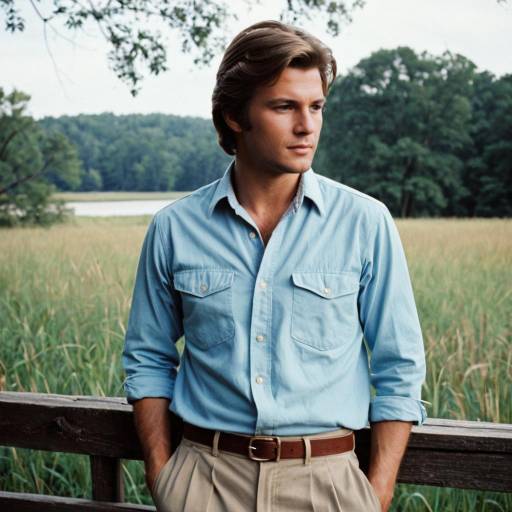 1960s Casual Man in Light Blue Shirt Outdoors