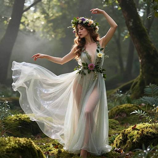 Ethereal Woodland Nymph in Misty Glade