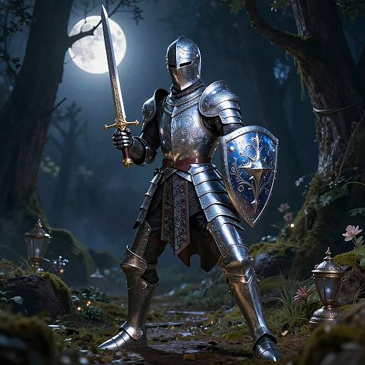 Knight in Enchanted Moonlit Forest