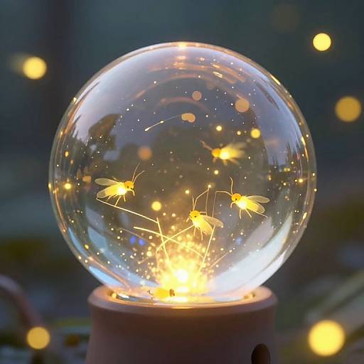 3D Glass Sphere with Glowing Fireflies