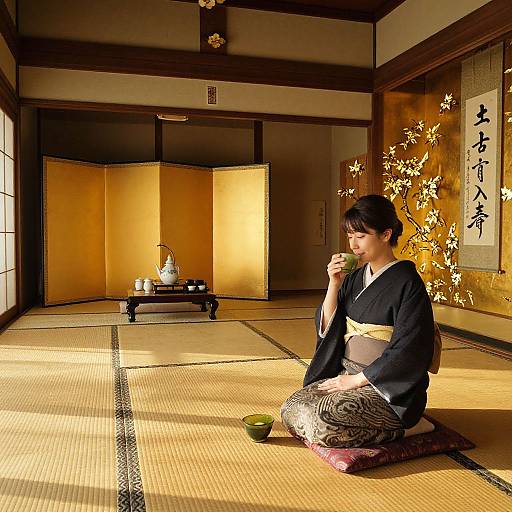 Golden Hour at Traditional Japanese Tea House