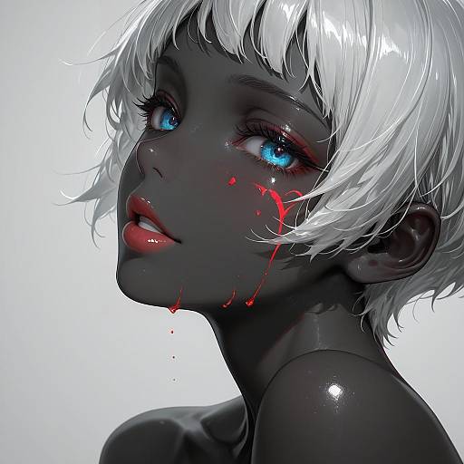 Dark-skinned Woman with White Hair and Blue Eyes