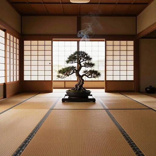 Zen Meditation Hall with Bonsai