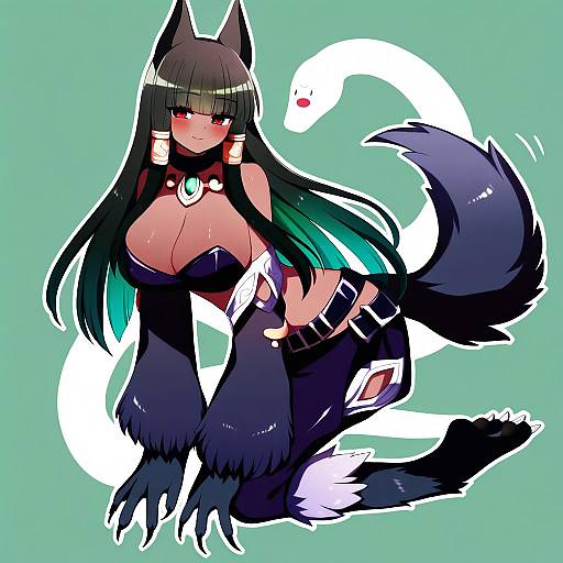 Illustration of Anubis (monster girl encyclopedia), monster girl encyclopedia in the style of You (noanoamoemoe)
