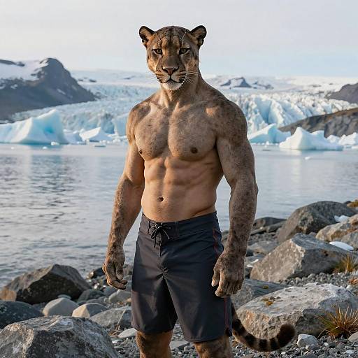 Muscular Anthro Panther at Glacial Coastline