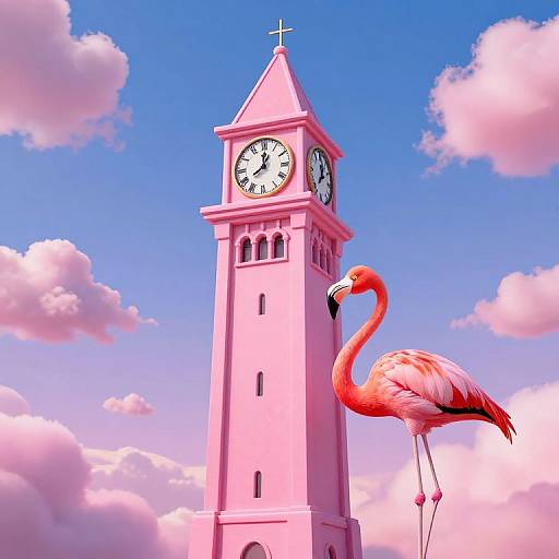 Surreal Pink Clock Tower Fantasy