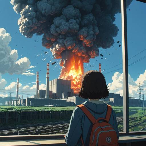 Girl Watching Nuclear Power Station Explosion