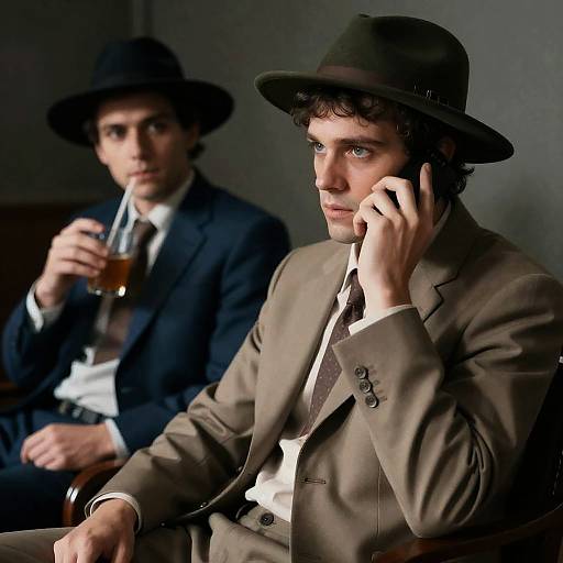 Two Men in Vintage Suits with Hats